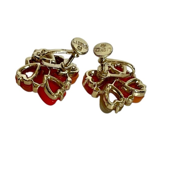 Vintage Lisner Choker Necklace & Clip On Earrings Set Orange Green Leaves MCM - Picture 5 of 8